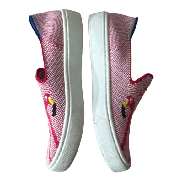 Rothy's Red Flamingo Pattern Youth The Kids Shoes Sneaker Size 12 Flat Pull On. - Picture 2 of 10